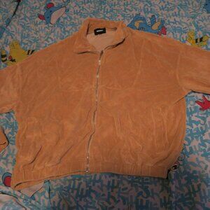 Monrow Womens Med Track Jacket Terry Cloth Full Zip Made in USA Golden Brown